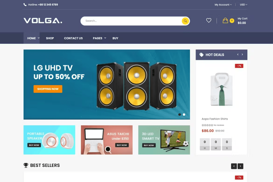 Volga - Tema de Shopify con tecnología MegaShop